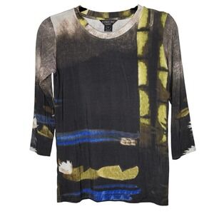 Citron Santa Monica Asian Art To Wear T Shirt Top XS Lilly Pads Crewneck Indie